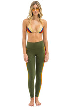 Retro FULL LENGTH HI-RISE 5 STRIPE LEGGINGS - LEAF