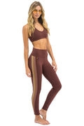 Retro FULL LENGTH HI-RISE 5 STRIPE LEGGINGS - MOCHA