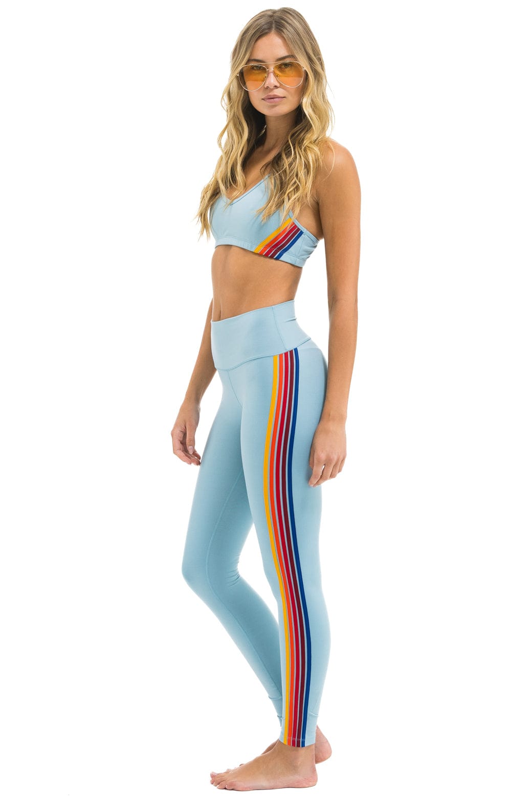 Retro FULL LENGTH HI-RISE 5 STRIPE LEGGINGS - MIST