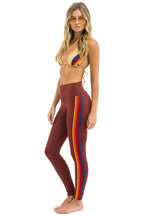 Retro FULL LENGTH HI-RISE 5 STRIPE LEGGINGS - BRICK