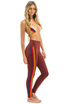 Retro FULL LENGTH HI-RISE 5 STRIPE LEGGINGS - BRICK
