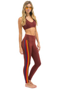 Retro FULL LENGTH HI-RISE 5 STRIPE LEGGINGS - BRICK