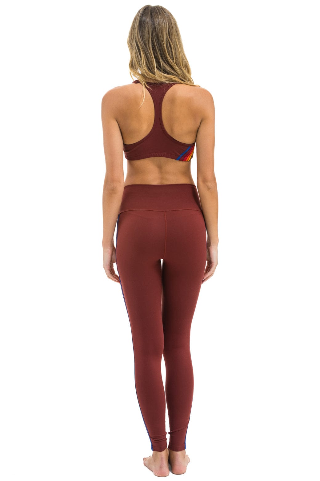 Retro FULL LENGTH HI-RISE 5 STRIPE LEGGINGS - BRICK