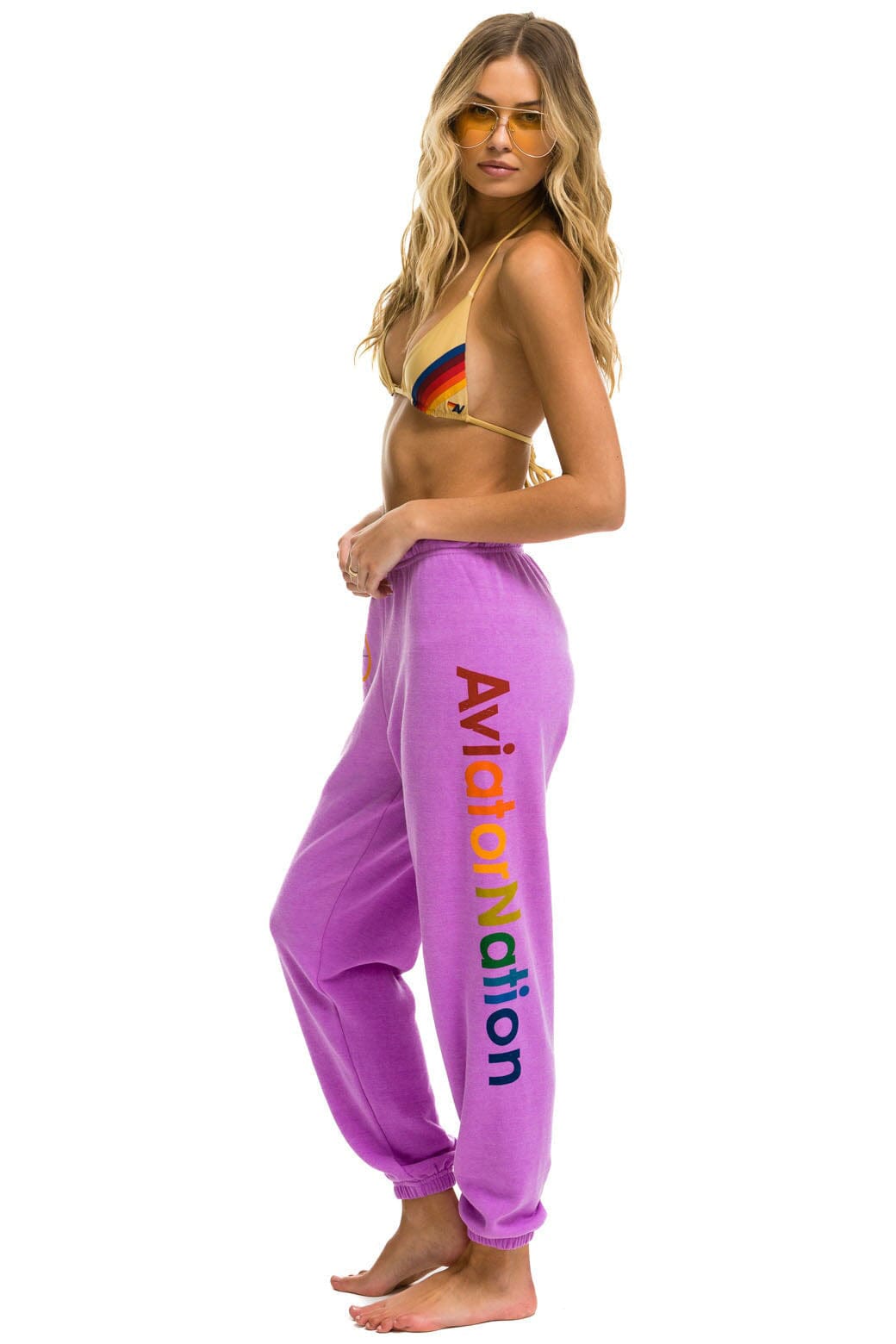 Retro AVIATOR NATION MIAMI SWEATPANTS - NEON PURPLE