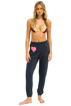 Retro GLITTER HEART SWEATPANTS - CHARCOAL NEON PINK
