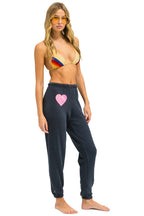 Retro GLITTER HEART SWEATPANTS - CHARCOAL NEON PINK