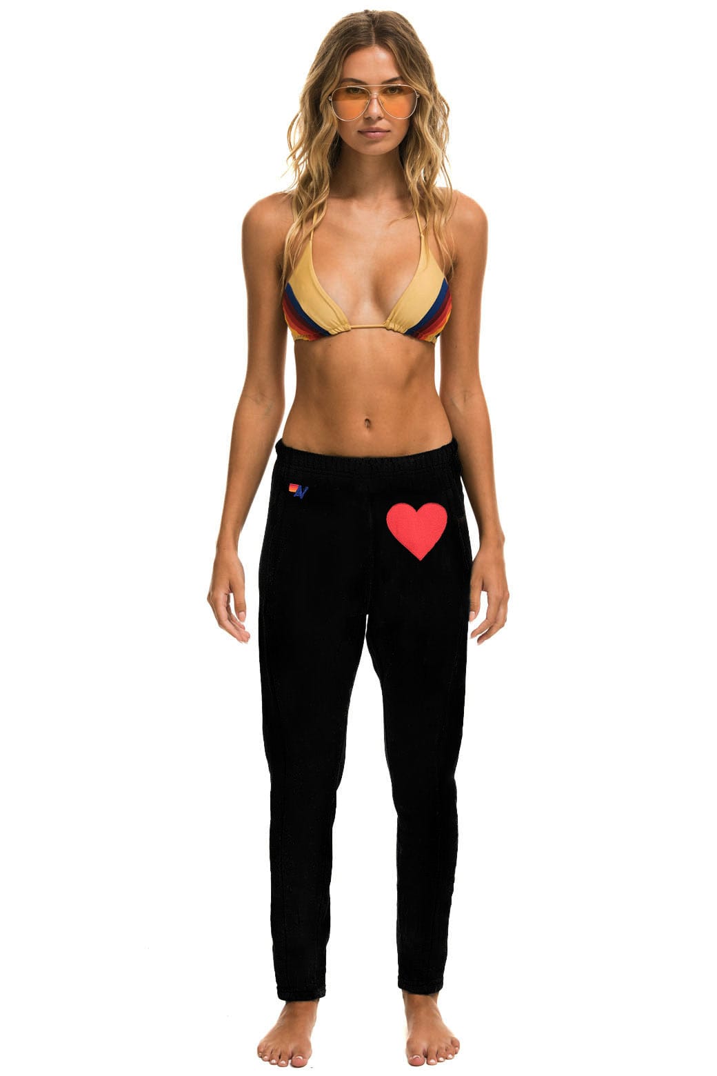 Retro HEART STITCH JOGGER SWEATPANTS - BLACK