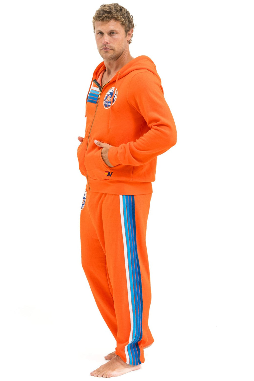Retro NY METS 5 STRIPE UNISEX SWEATPANTS - ORANGE BLUE