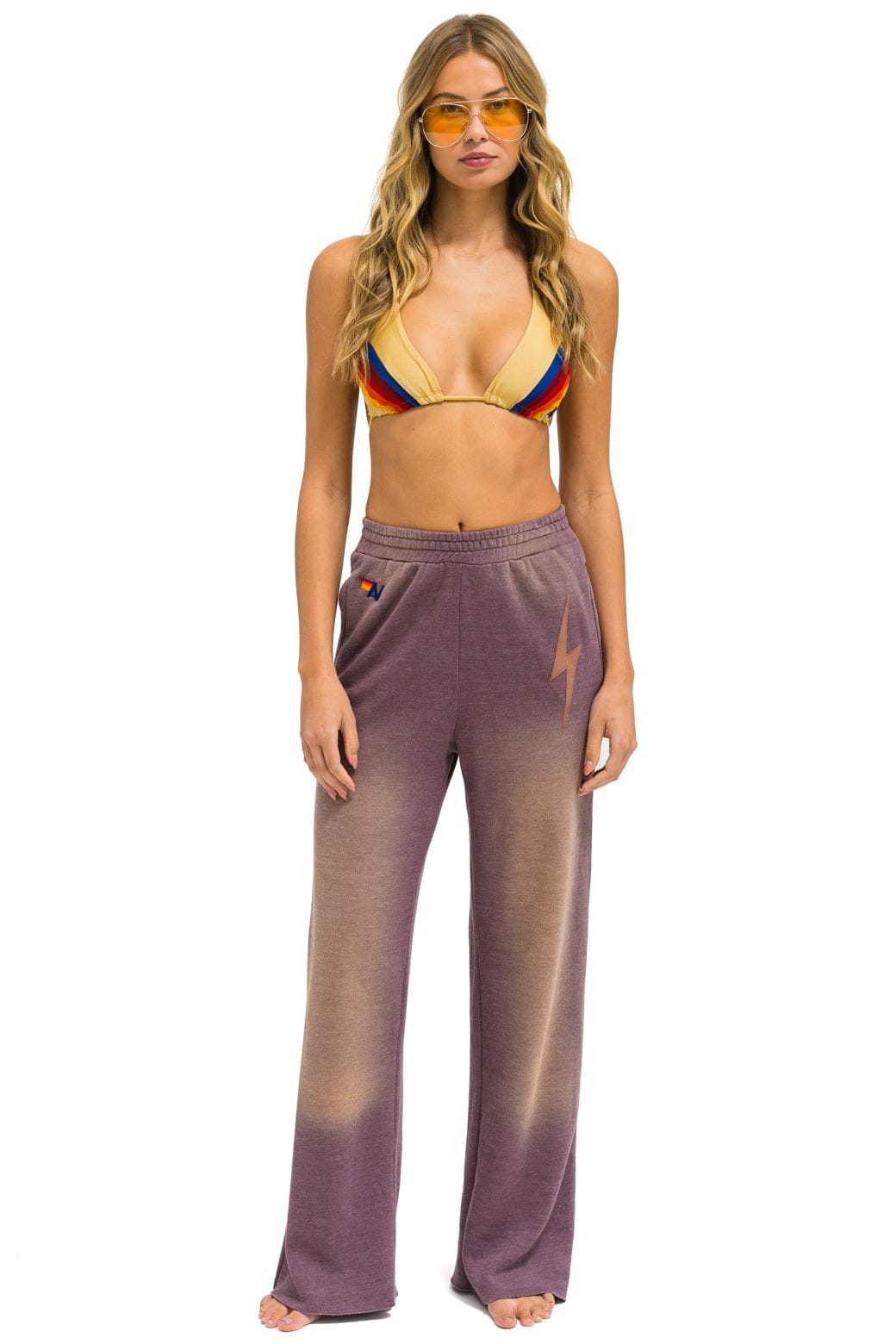 Retro BOLT STITCH WIDE LEG POCKET SWEATPANTS - FADED MOCHA