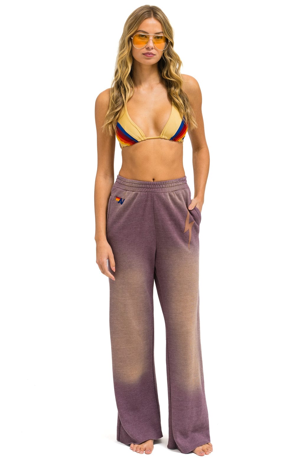 Retro BOLT STITCH WIDE LEG POCKET SWEATPANTS - FADED MOCHA