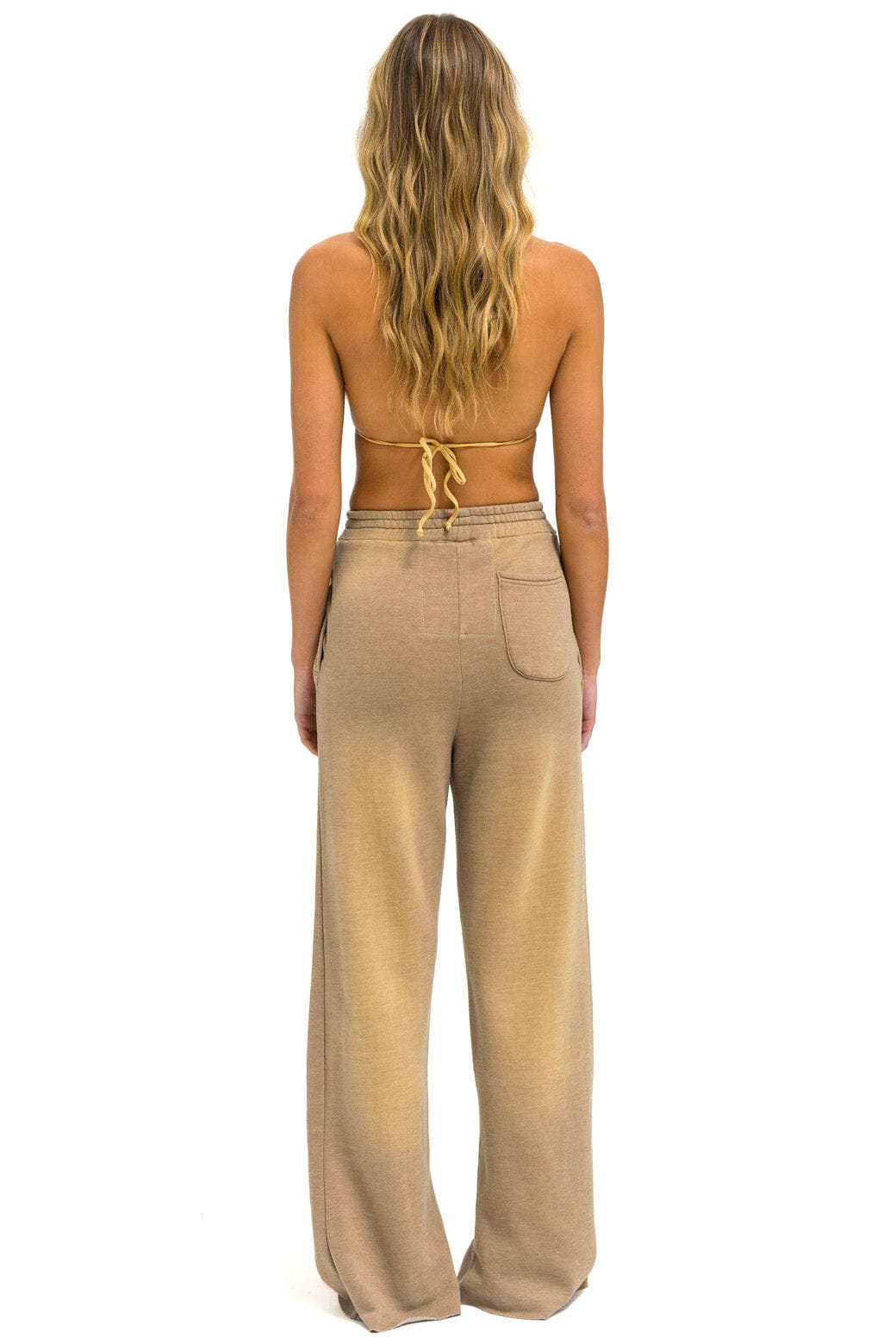 Retro BOLT STITCH WIDE LEG POCKET SWEATPANTS - FADED TAN