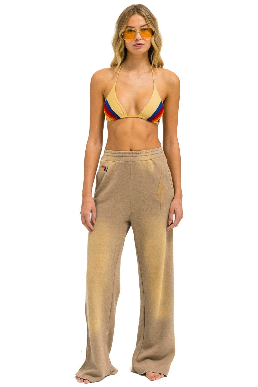 Retro BOLT STITCH WIDE LEG POCKET SWEATPANTS - FADED TAN