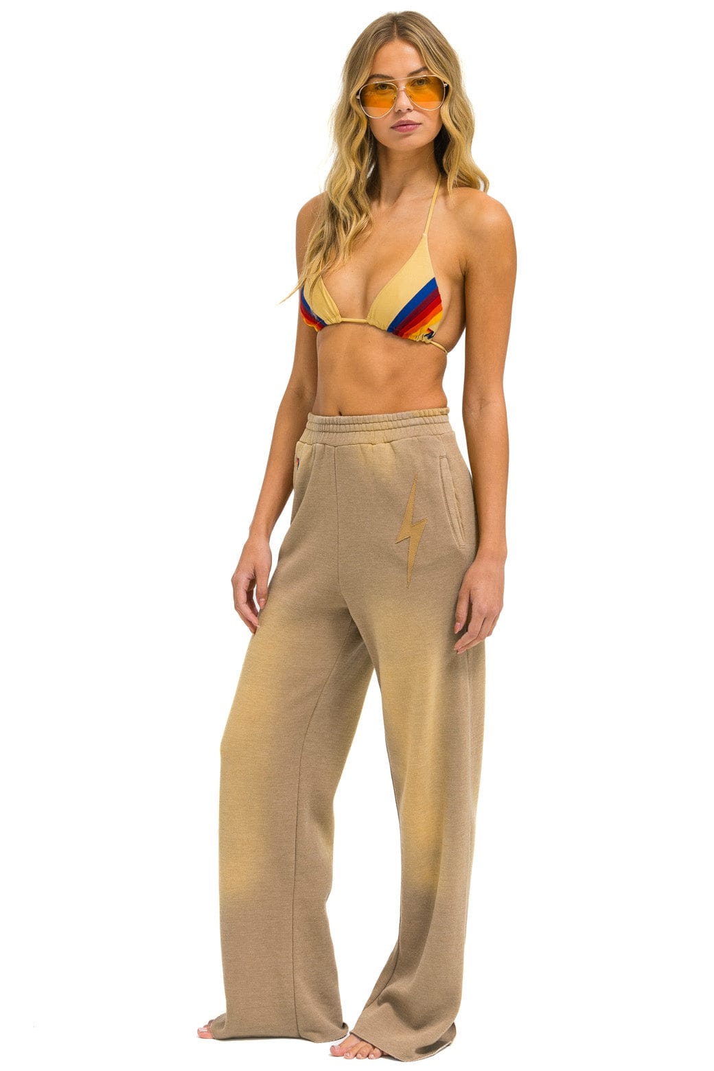 Retro BOLT STITCH WIDE LEG POCKET SWEATPANTS - FADED TAN