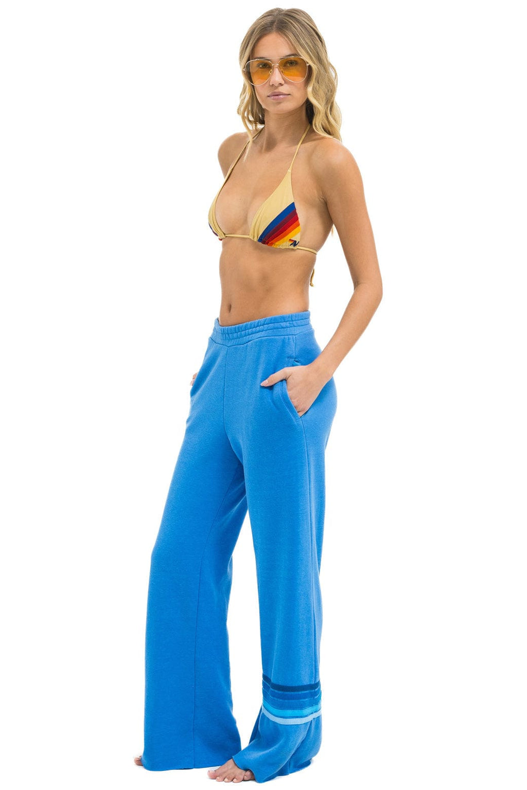 Retro RUGBY STITCH WIDE LEG POCKET SWEATPANTS - COBALT BLUE