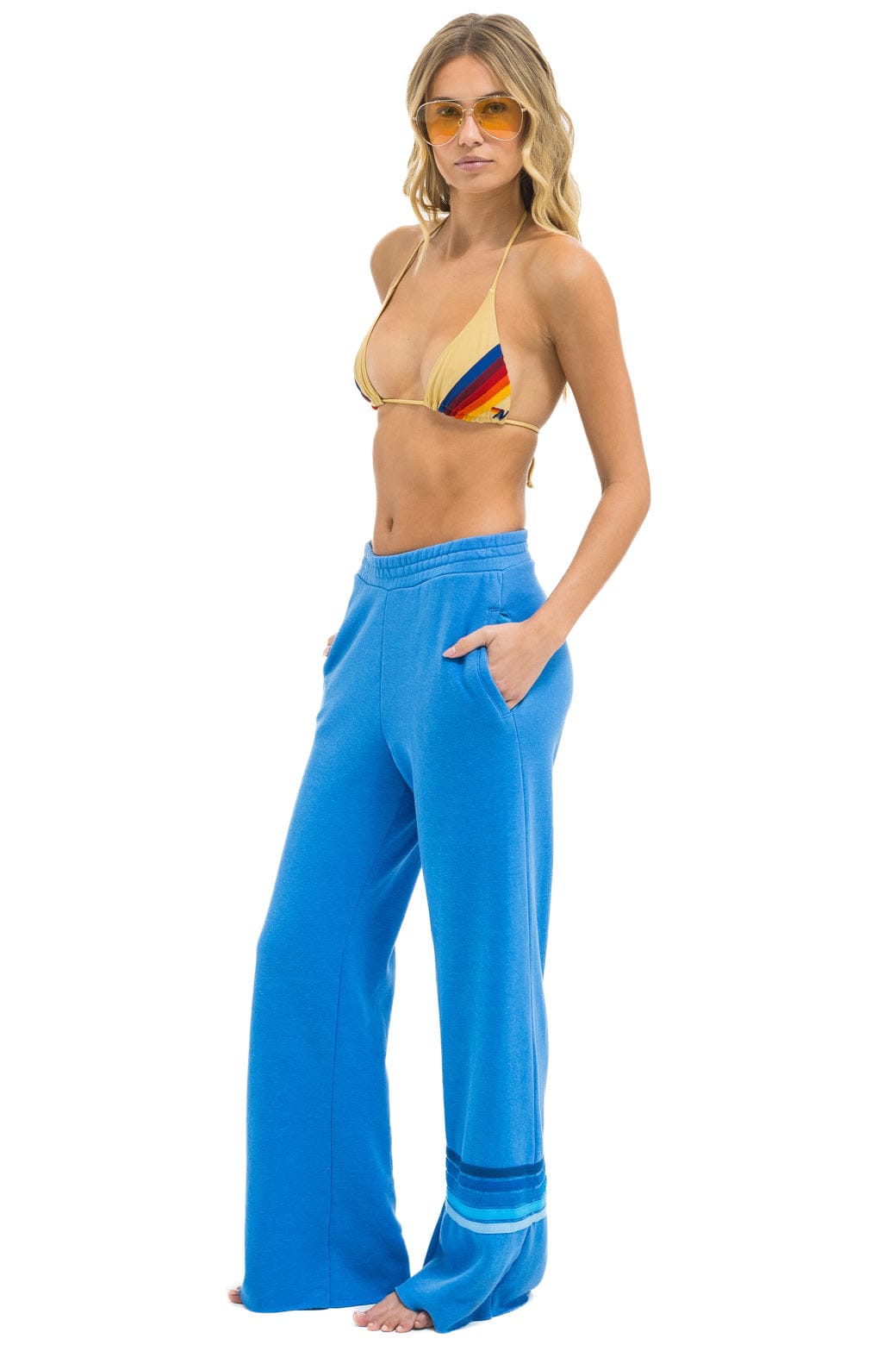 Retro RUGBY STITCH WIDE LEG POCKET SWEATPANTS - COBALT BLUE