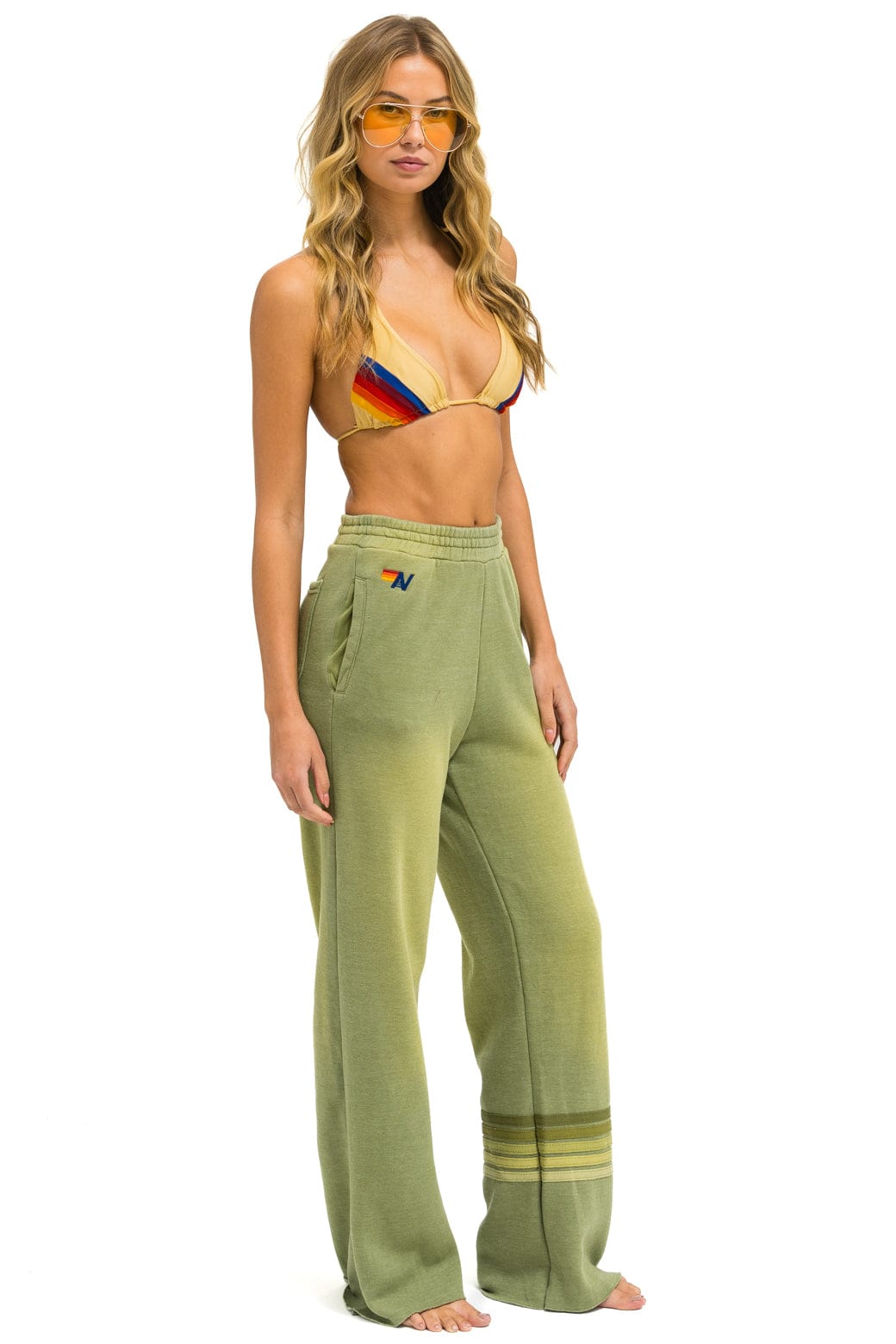 Retro RUGBY STITCH WIDE LEG POCKET SWEATPANTS - FADED ARMY