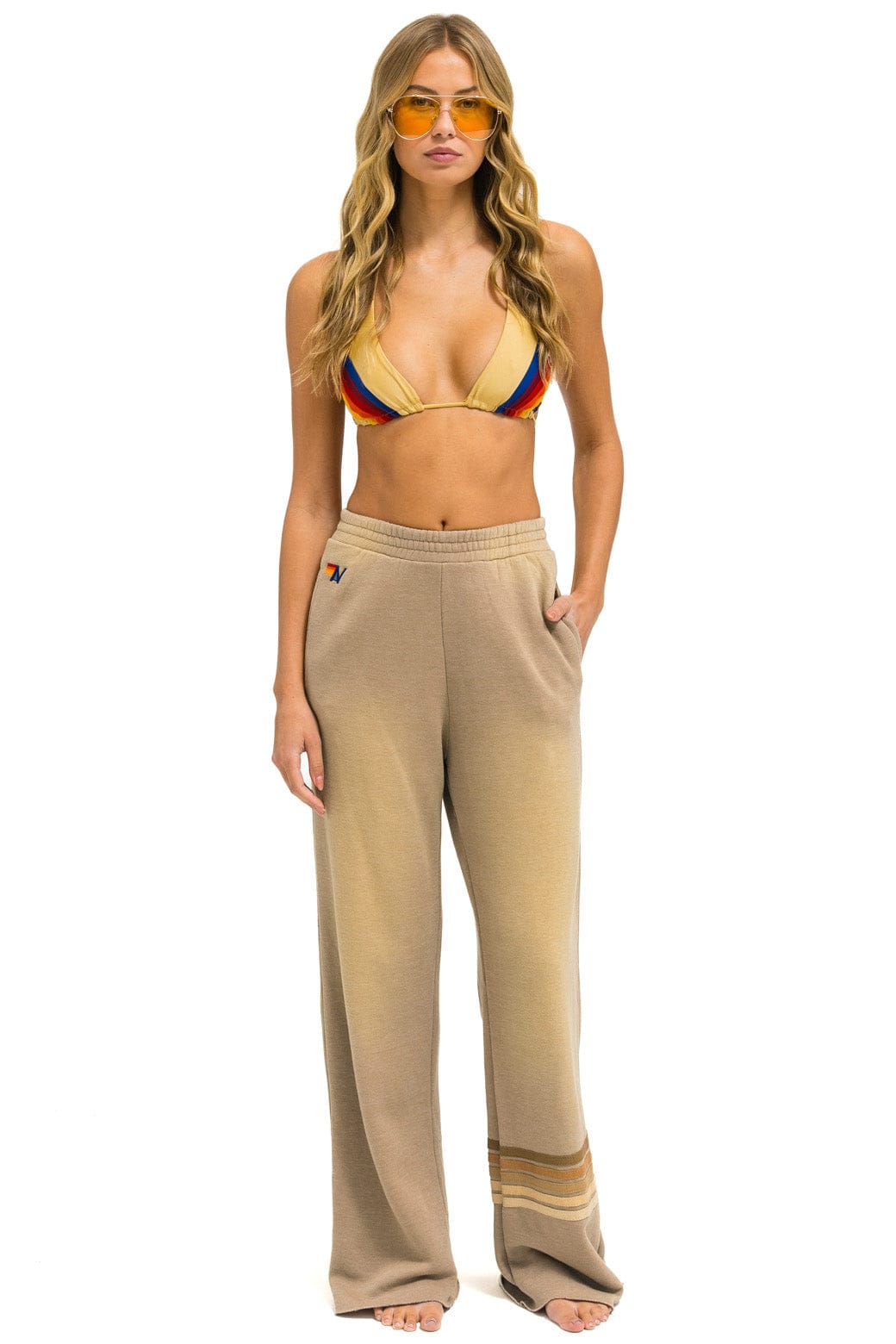 Retro RUGBY STITCH WIDE LEG POCKET SWEATPANTS - FADED TAN