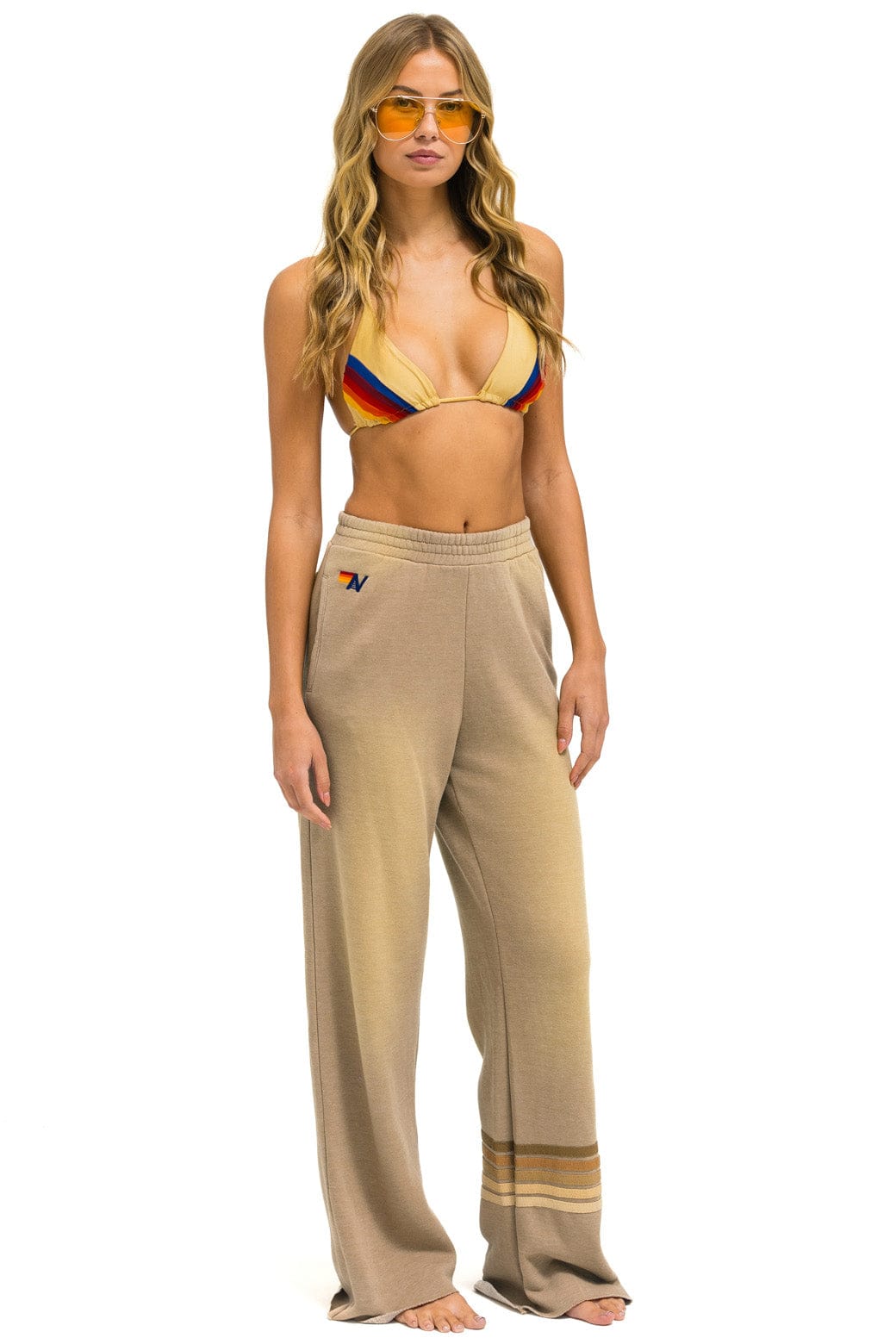 Retro RUGBY STITCH WIDE LEG POCKET SWEATPANTS - FADED TAN