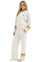 Retro RUGBY STITCH WIDE LEG POCKET SWEATPANTS - VINTAGE WHITE BROWN