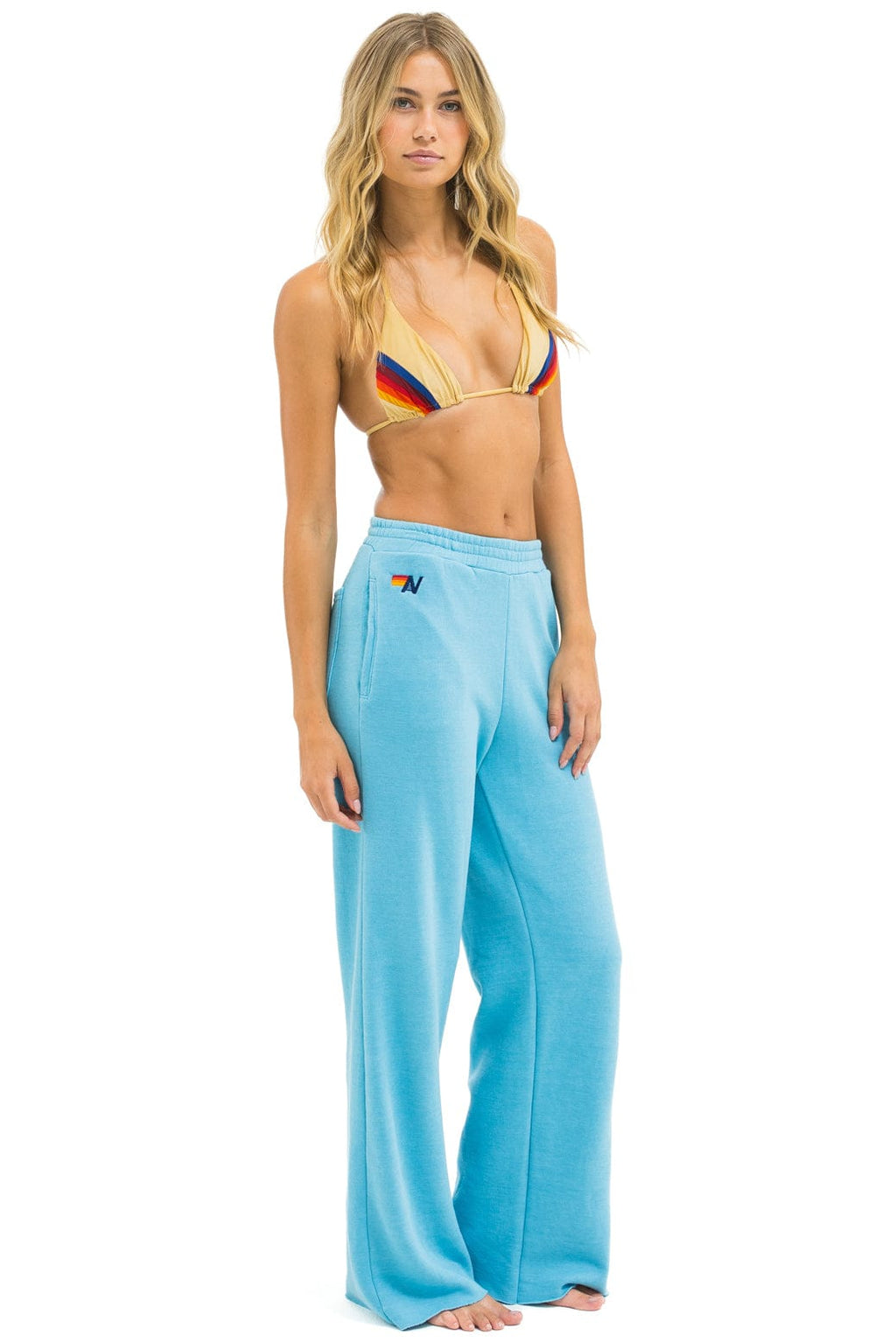 Retro 5 STRIPE WIDE LEG POCKET SWEATPANTS - AQUA AQUA
