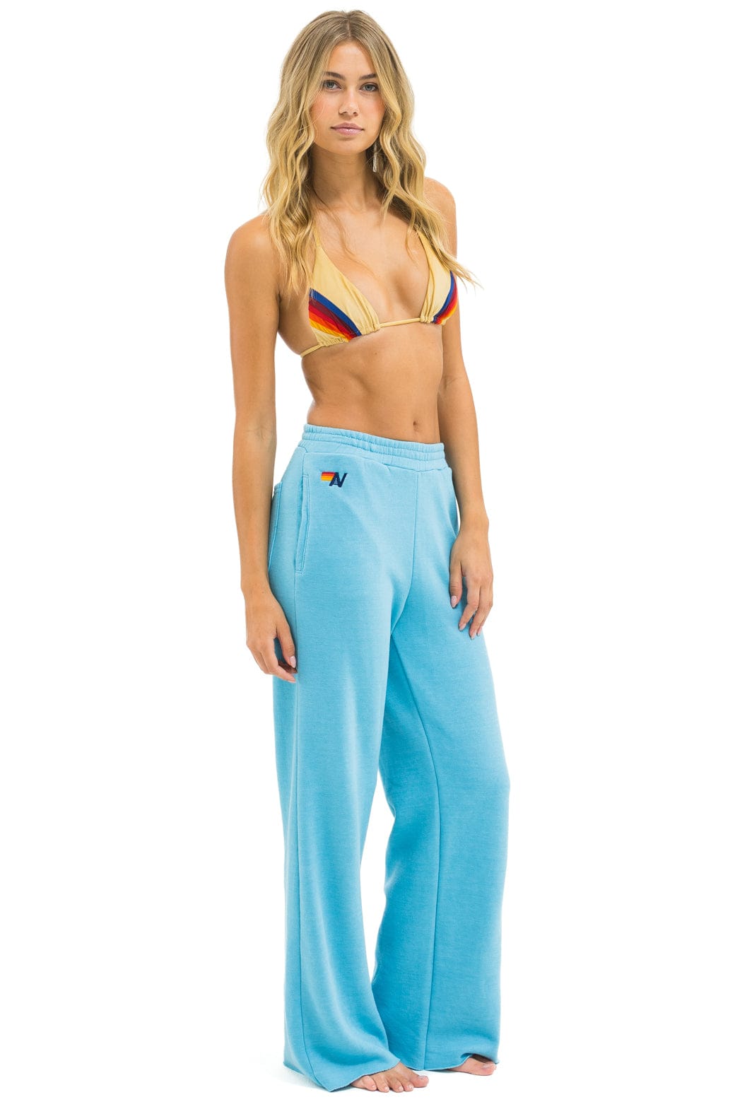 Retro 5 STRIPE WIDE LEG POCKET SWEATPANTS - AQUA AQUA