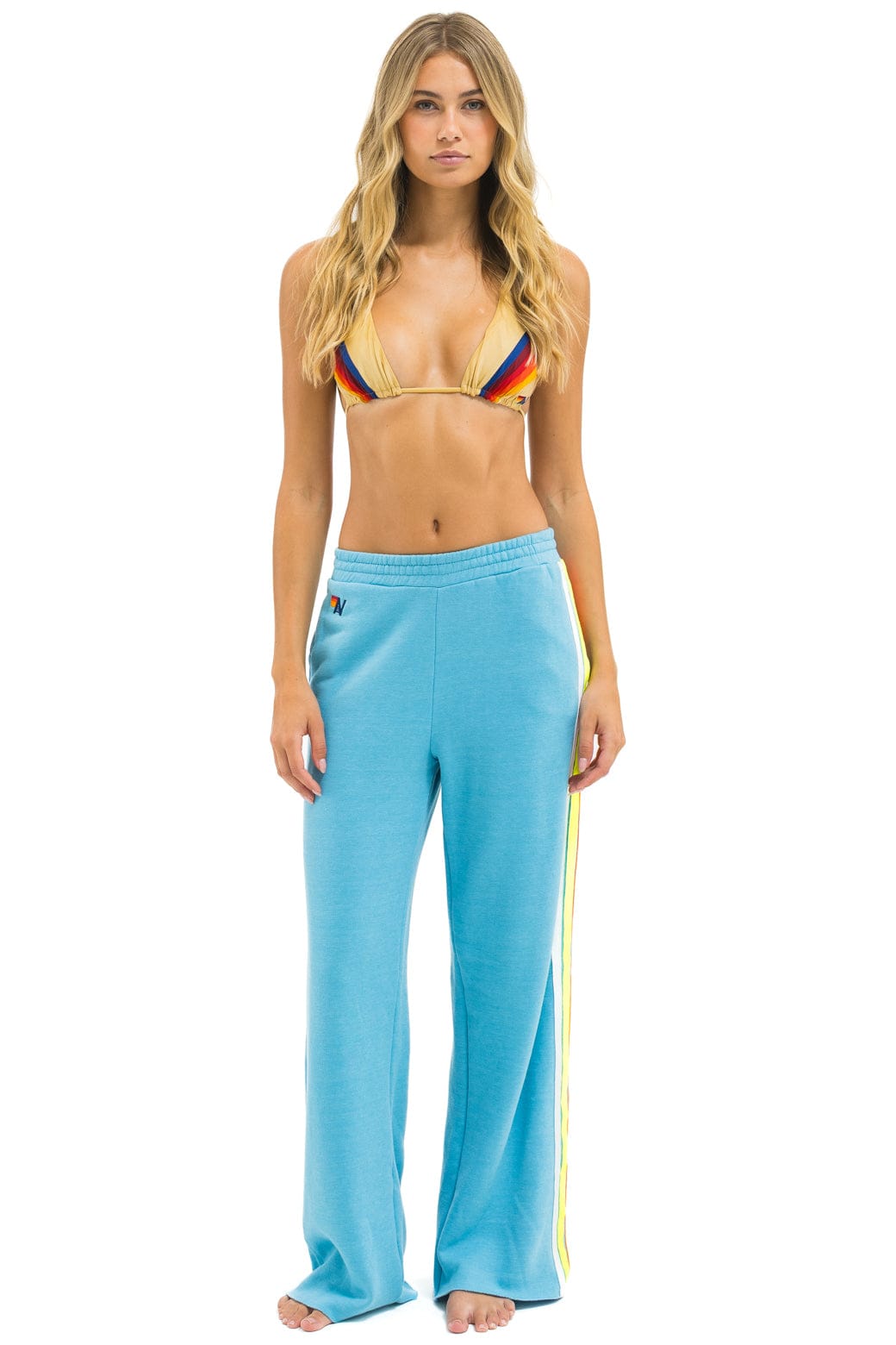 Retro 5 STRIPE WIDE LEG POCKET SWEATPANTS - AQUA WHITE NEON
