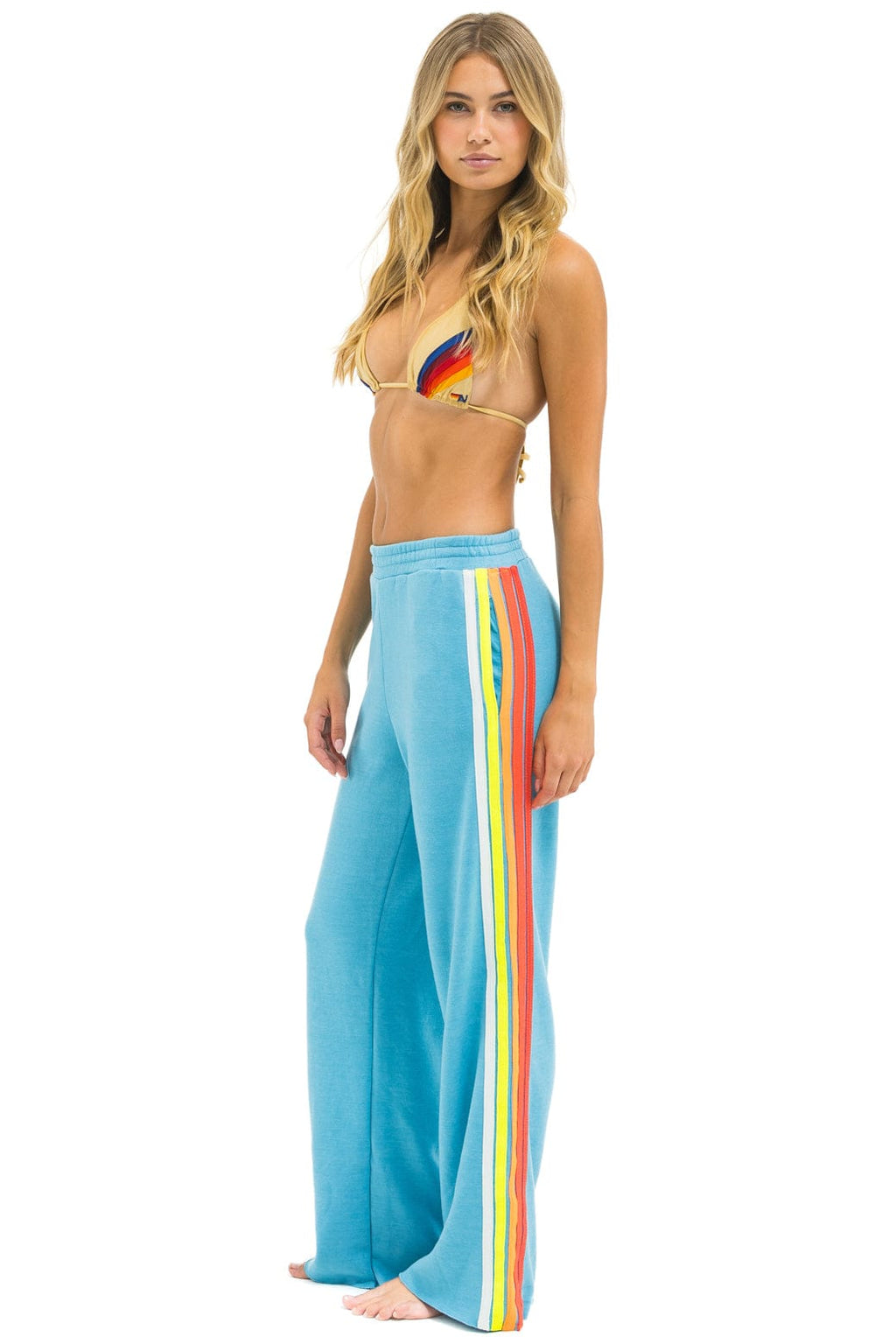 Retro 5 STRIPE WIDE LEG POCKET SWEATPANTS - AQUA WHITE NEON