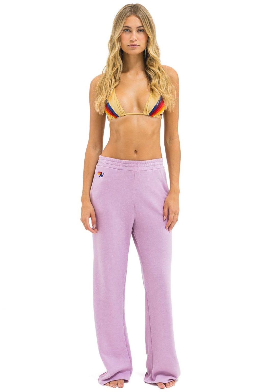 Retro 5 STRIPE WIDE LEG POCKET SWEATPANTS - MAUVE WHITE NEON
