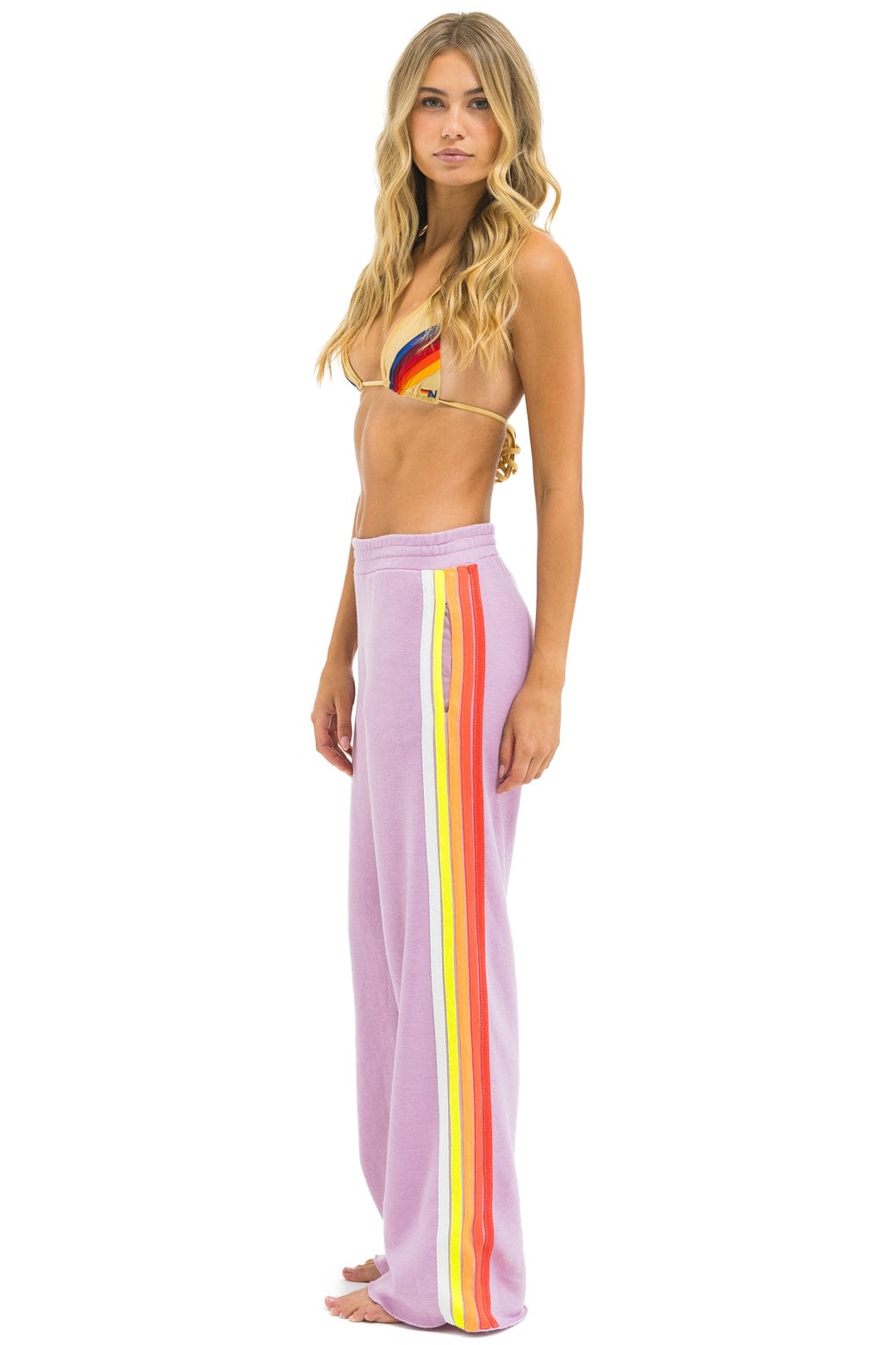 Retro 5 STRIPE WIDE LEG POCKET SWEATPANTS - MAUVE WHITE NEON