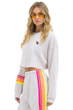 Retro RUGBY STITCH CROPPED CREW SWEATSHIRT RELAXED - DOVE GREY NEON