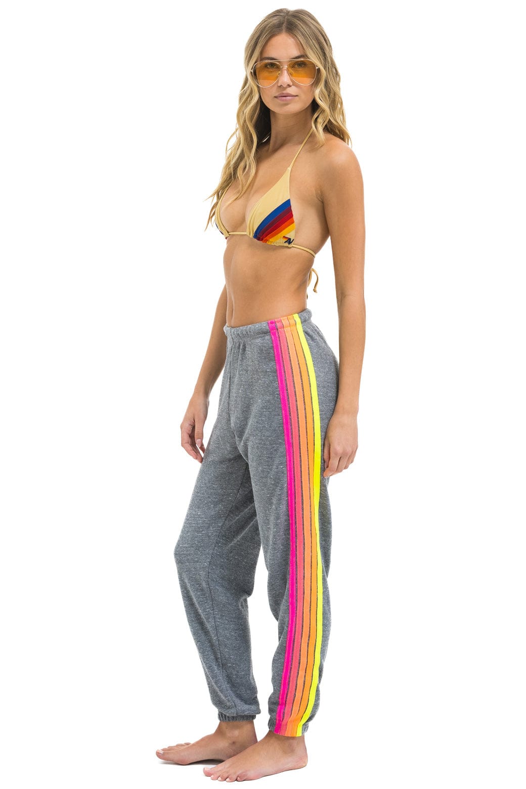 Retro 5 STRIPE SWEATPANTS - HEATHER GREY NEON