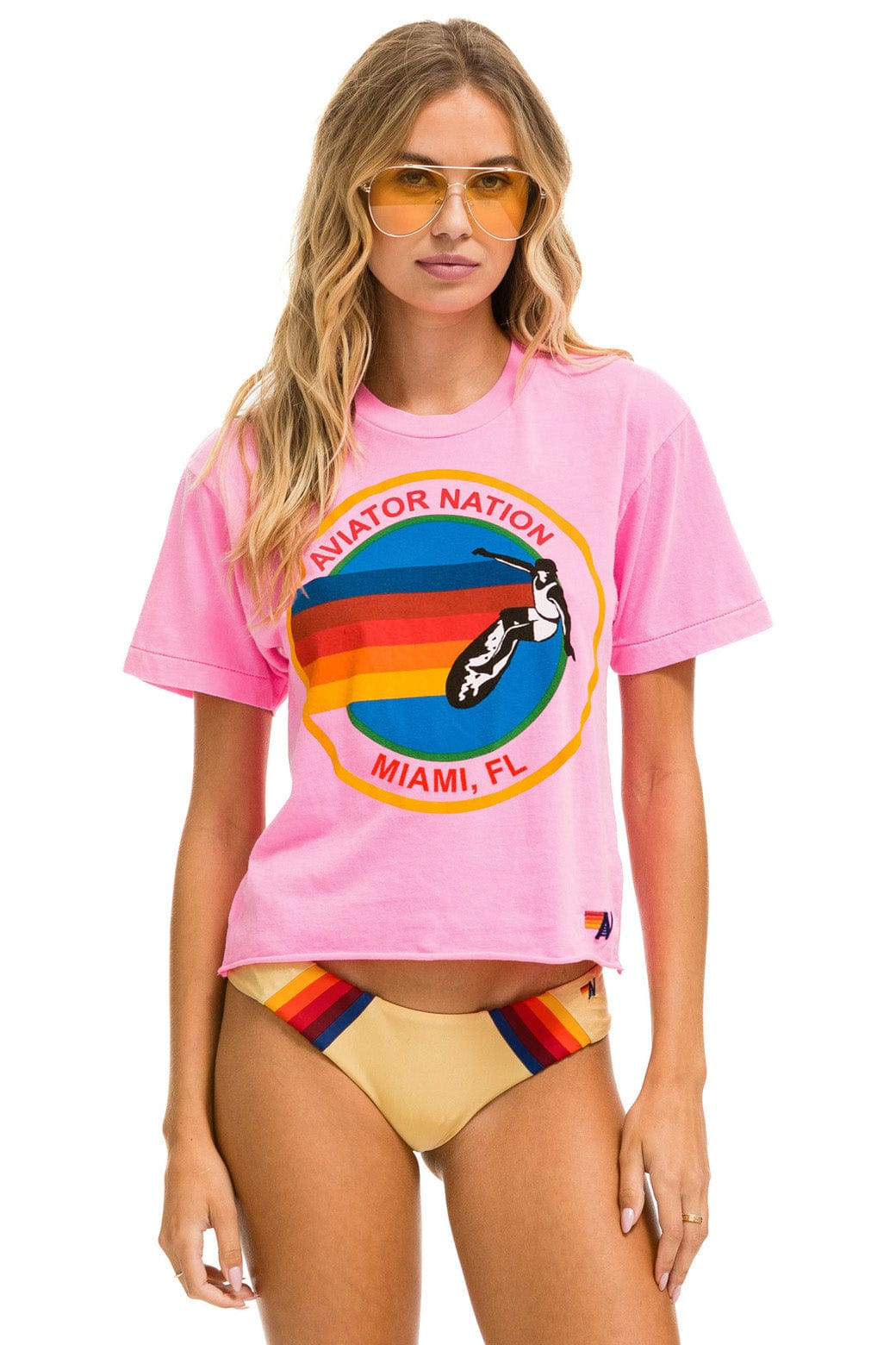 Retro SIGNATURE MIAMI BOYFRIEND TEE - NEON PINK