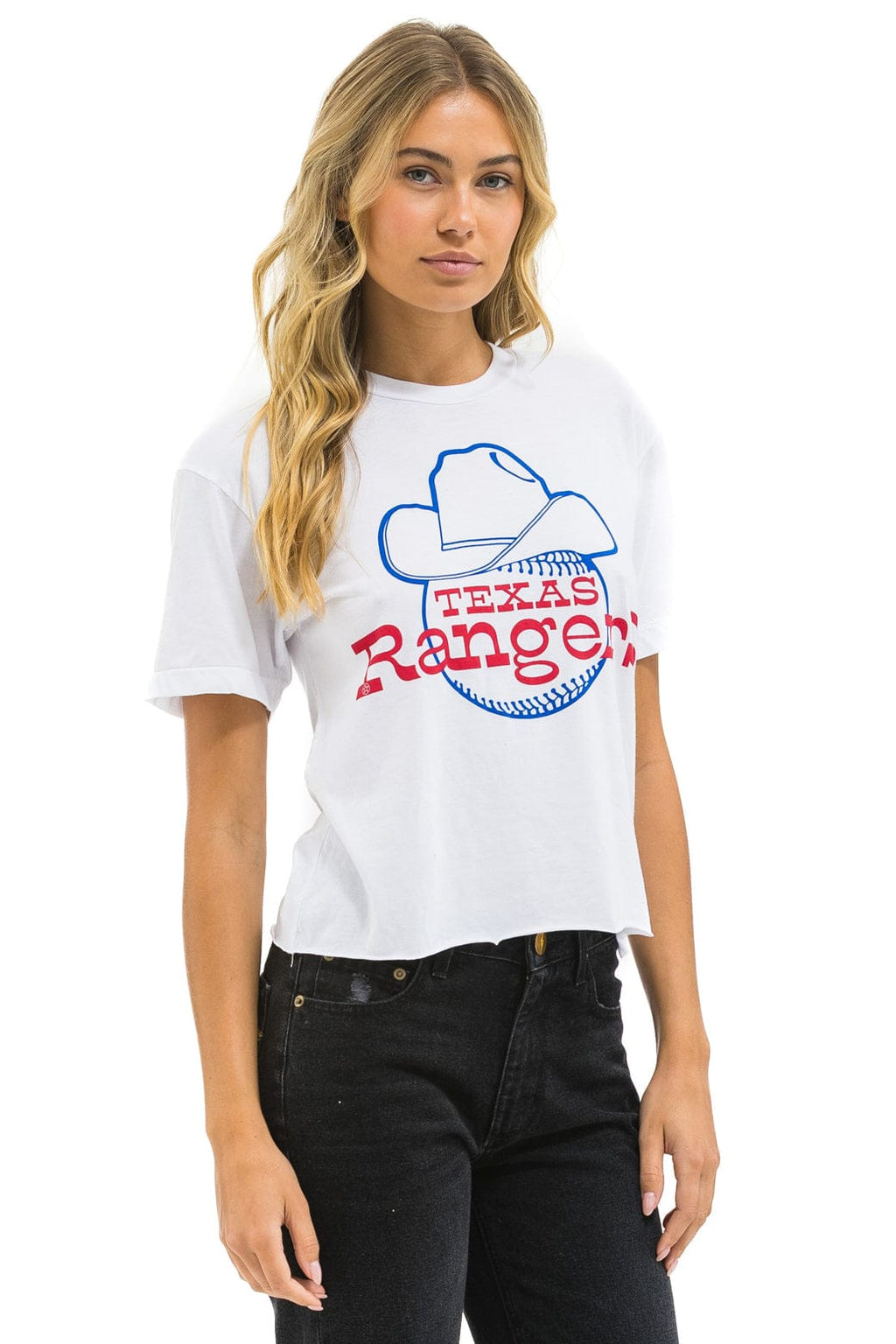 Retro TEXAS RANGERS BOLT WOMENS BOYFRIEND TEE - WHITE