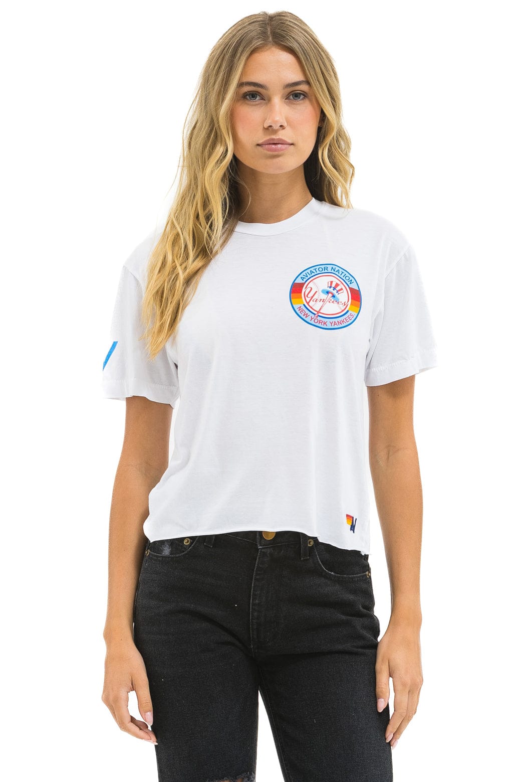 Retro NY YANKEES AVIATOR NATION BOYFRIEND TEE - WHITE