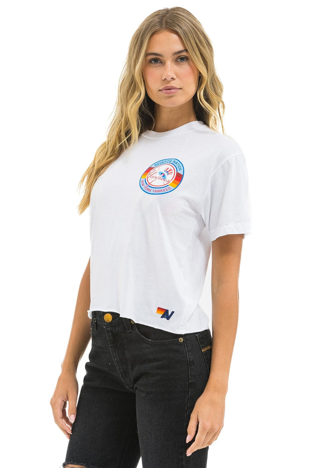 Retro NY YANKEES AVIATOR NATION BOYFRIEND TEE - WHITE