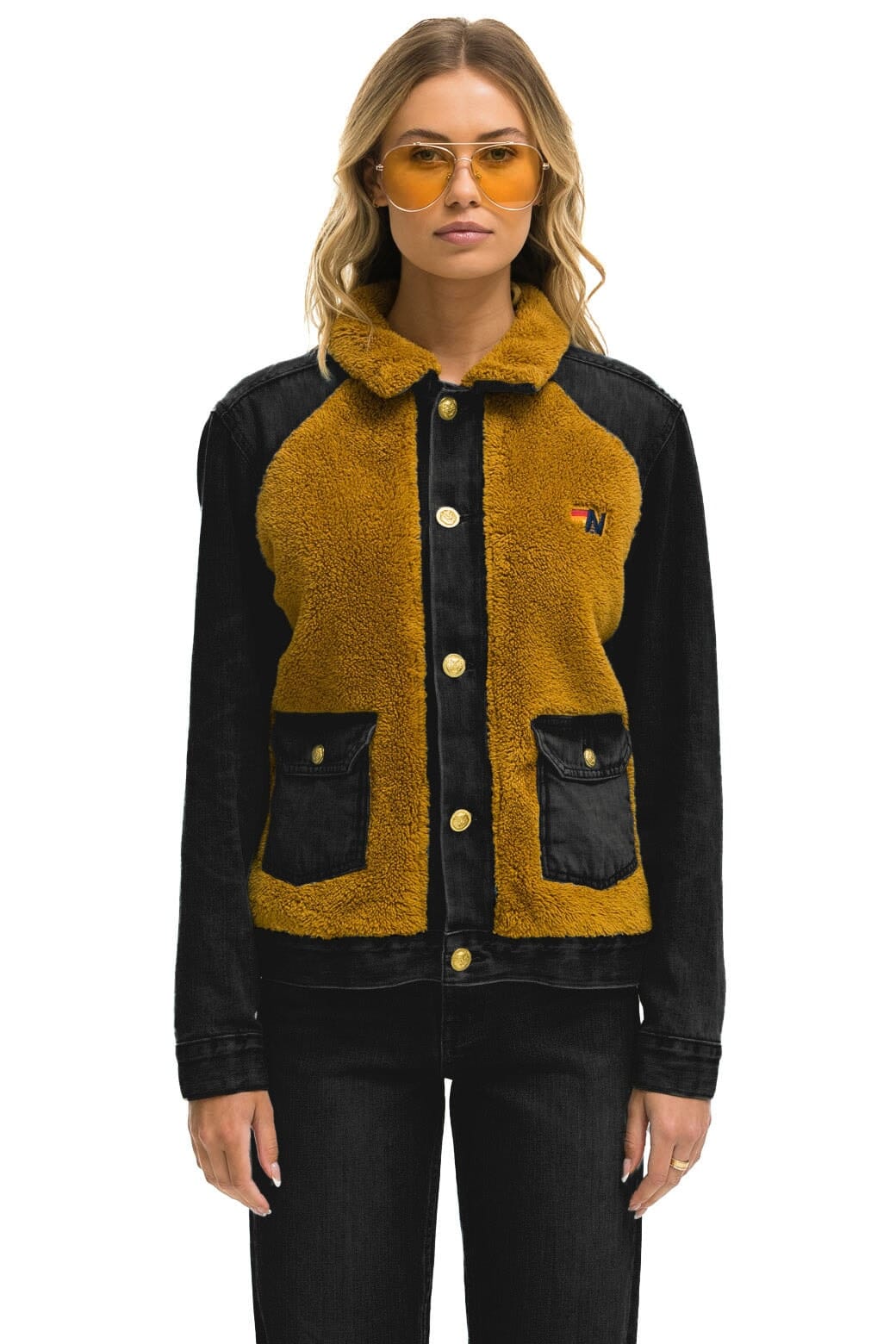 Retro ASPEN SHERPA UNISEX DENIM JACKET - BLACK HONEY