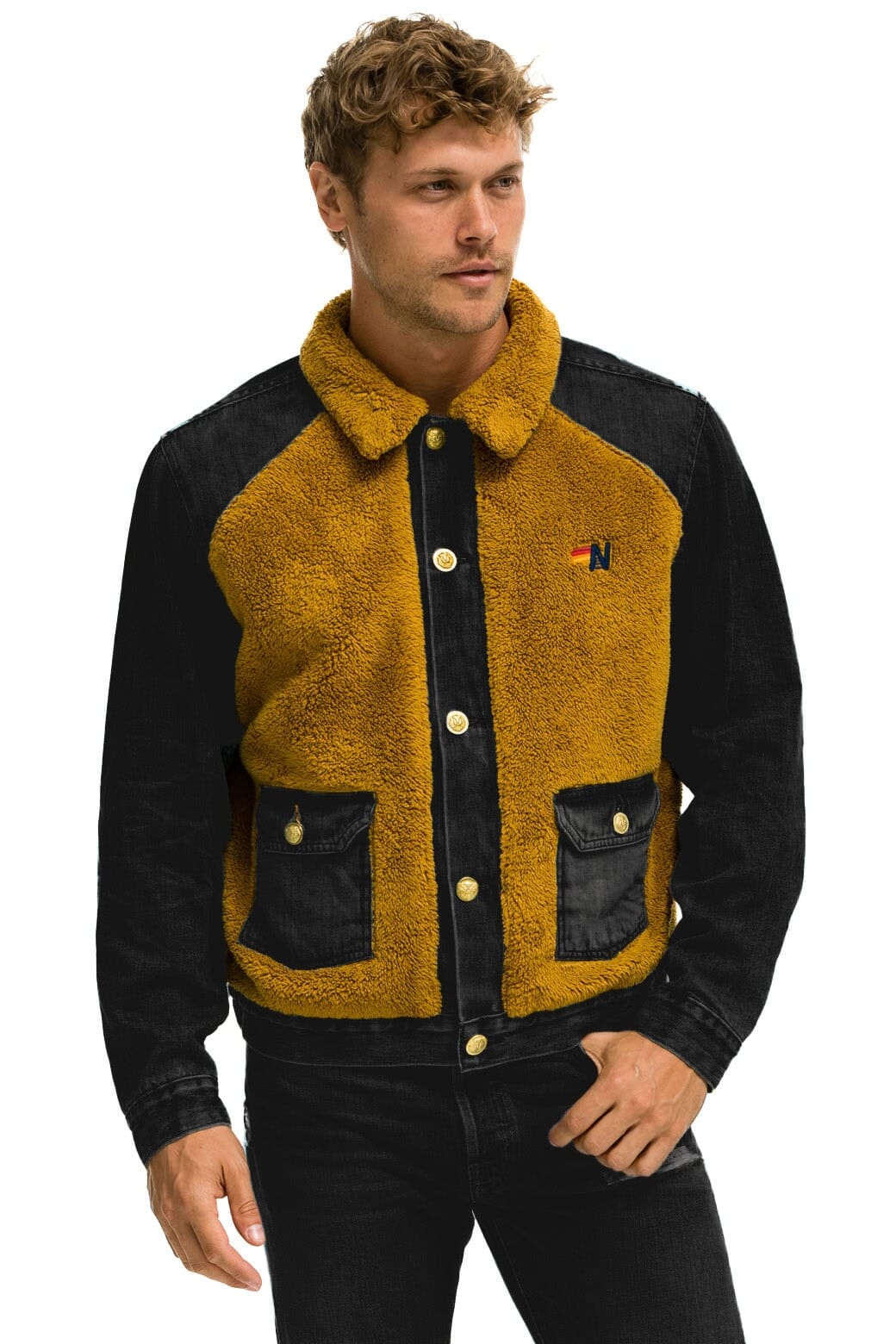 Retro ASPEN SHERPA UNISEX DENIM JACKET - BLACK HONEY