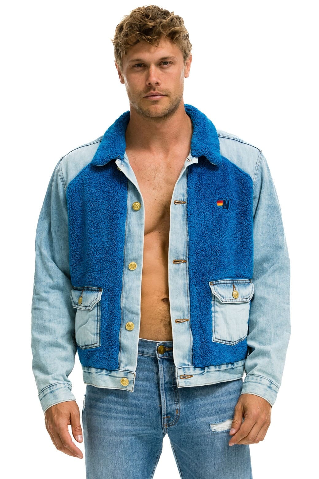 Retro ASPEN SHERPA UNISEX DENIM JACKET - SUPER LIGHT BLUE