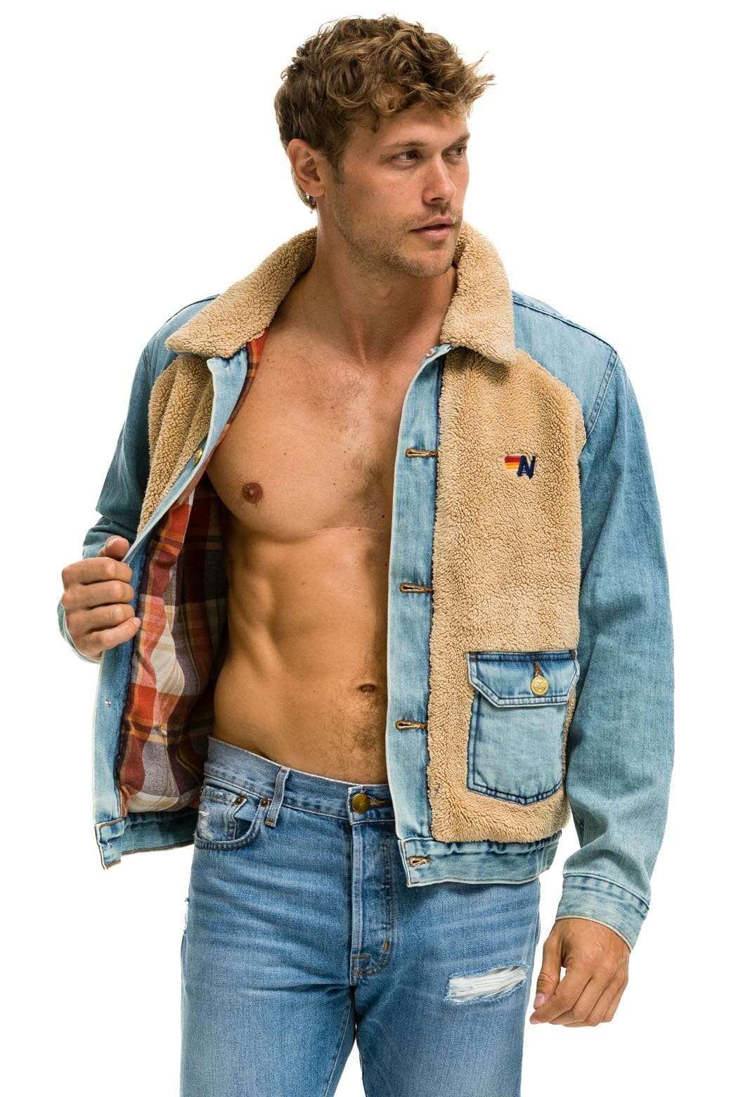 Retro ASPEN SHERPA UNISEX DENIM JACKET - VINTAGE WHEAT