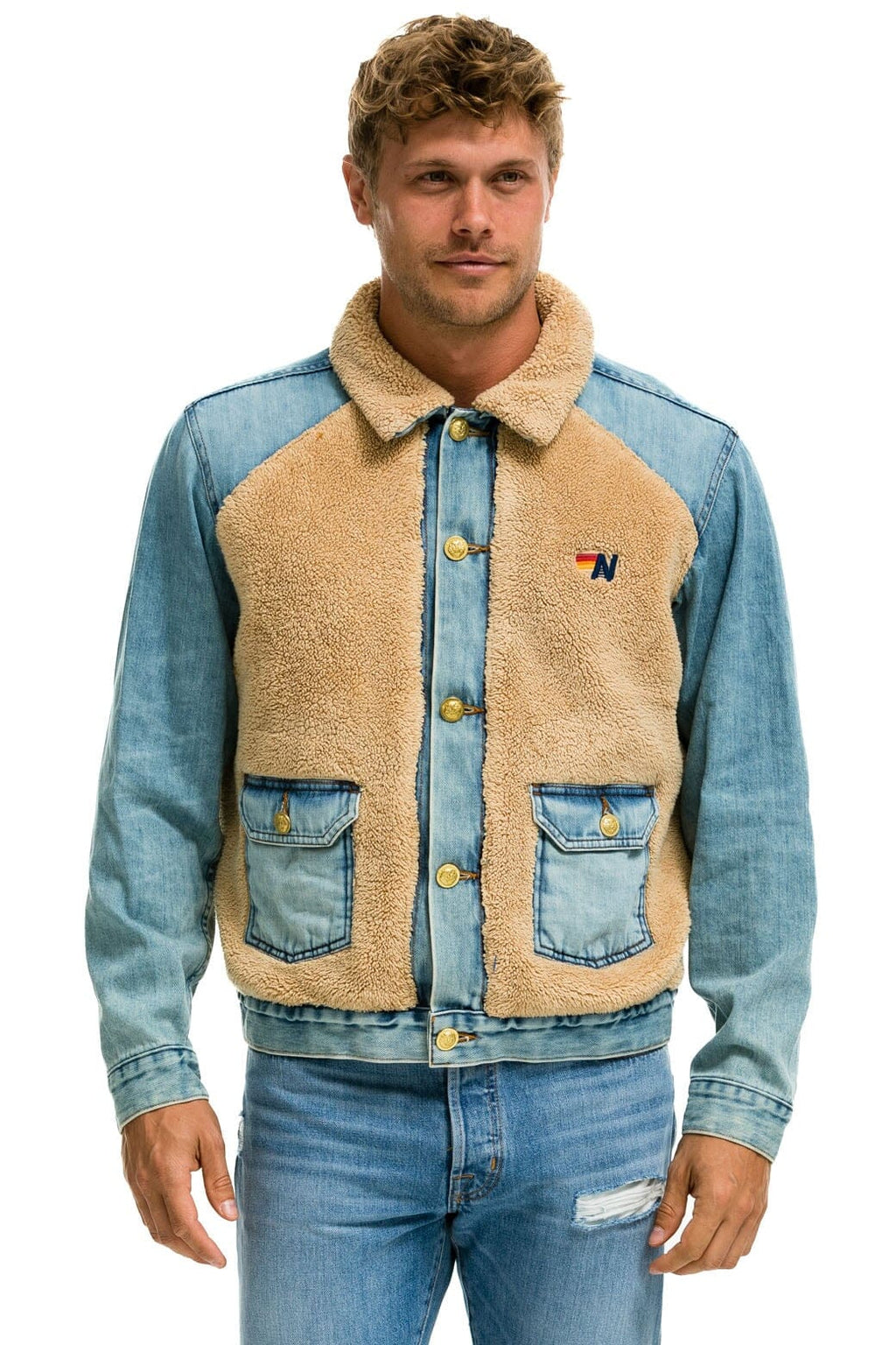 Retro ASPEN SHERPA UNISEX DENIM JACKET - VINTAGE WHEAT