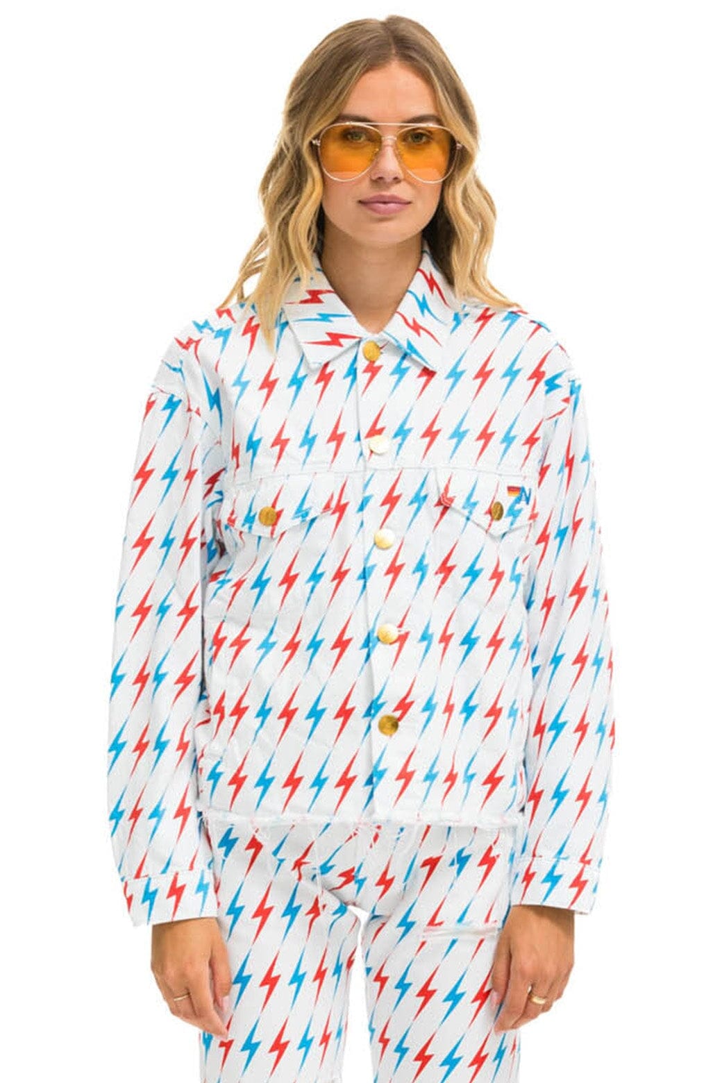 Retro AVIATOR BOLT OVERSIZED CUTOFF DENIM JACKET - WHITE