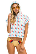 Retro AVIATOR BOLT SLEEVELESS RELAXED CROPPED PULLOVER HOODIE - WHITE USA