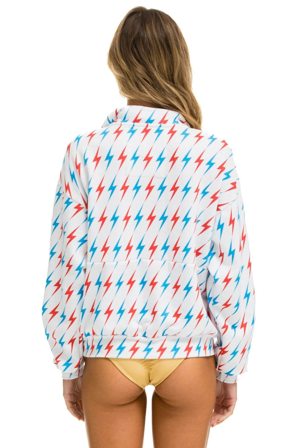 Retro AVIATOR BOLT W BOLT EMBROIDERY FLEECE HALF ZIP SWEATSHIRT - WHITE USA