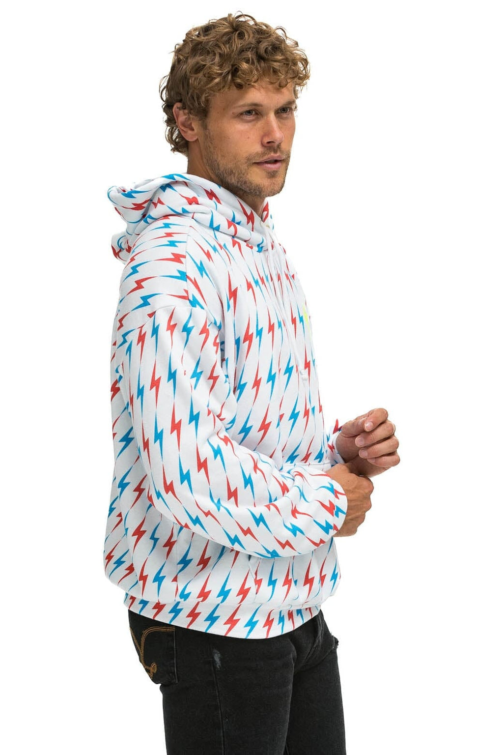 Retro AVIATOR BOLT W BOLT EMBROIDERY RELAXED PULLOVER HOODIE - WHITE USA