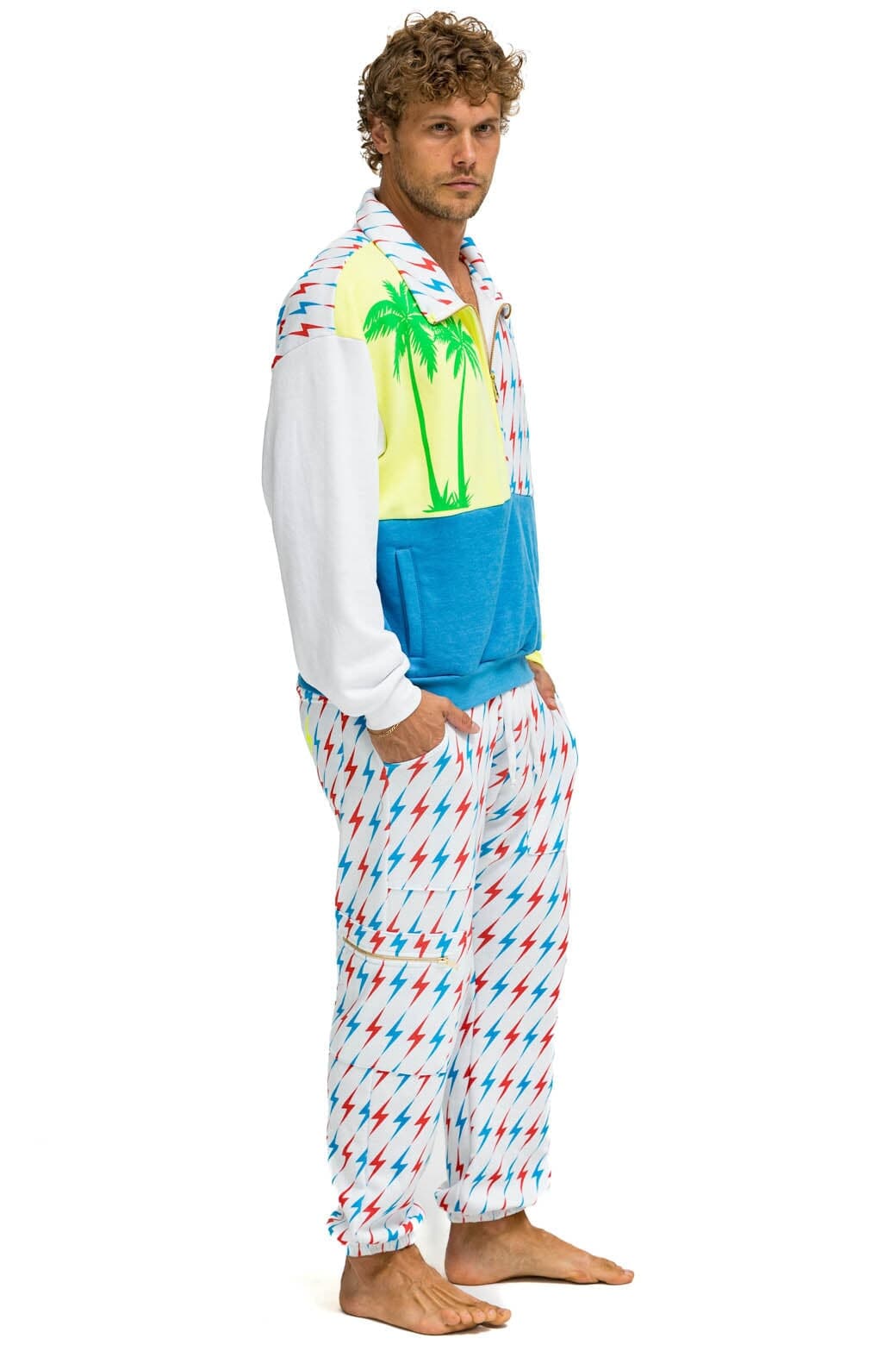 Retro AVIATOR BOLT EMBROIDERY SWEATPANTS - WHITE USA