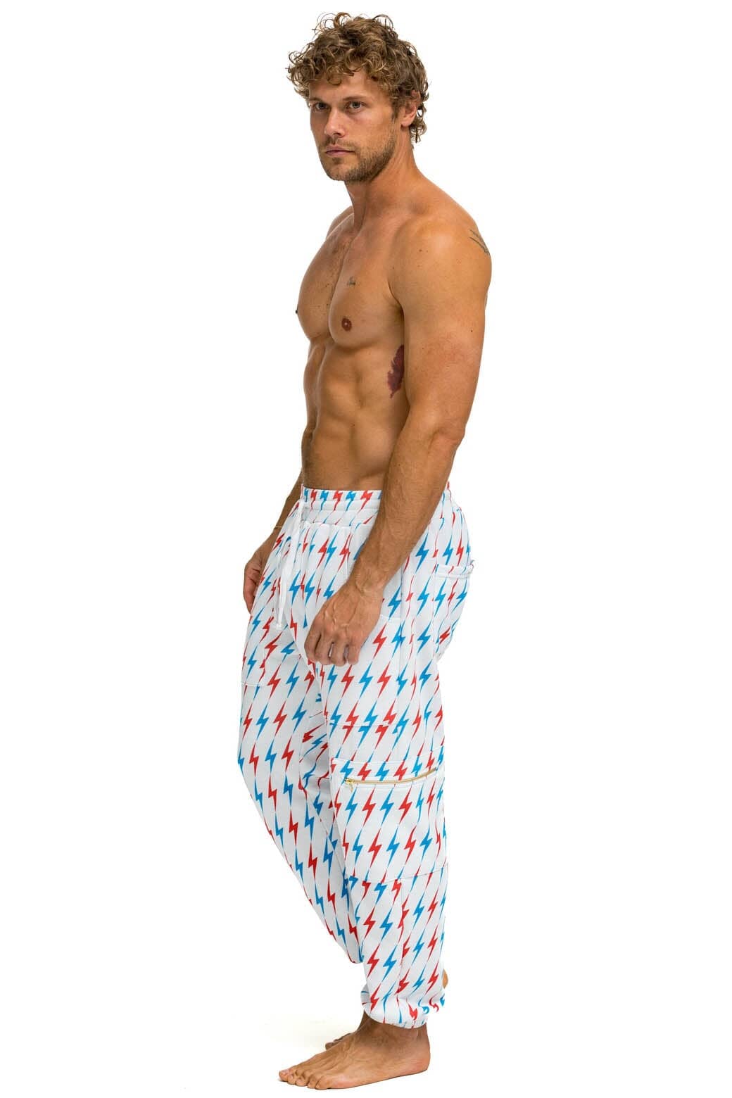 Retro AVIATOR BOLT EMBROIDERY SWEATPANTS - WHITE USA