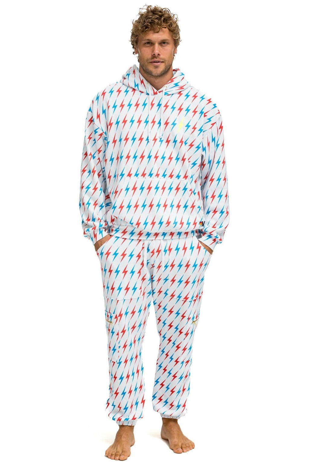 Retro AVIATOR BOLT EMBROIDERY SWEATPANTS - WHITE USA
