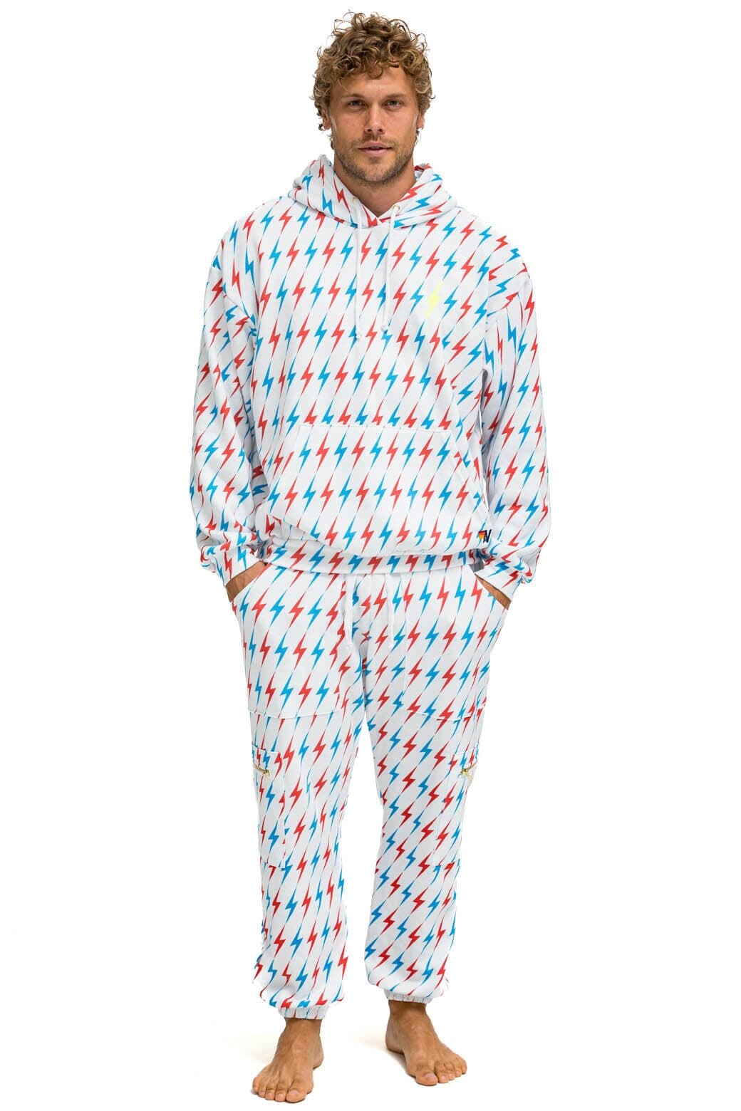 Retro AVIATOR BOLT EMBROIDERY SWEATPANTS - WHITE USA