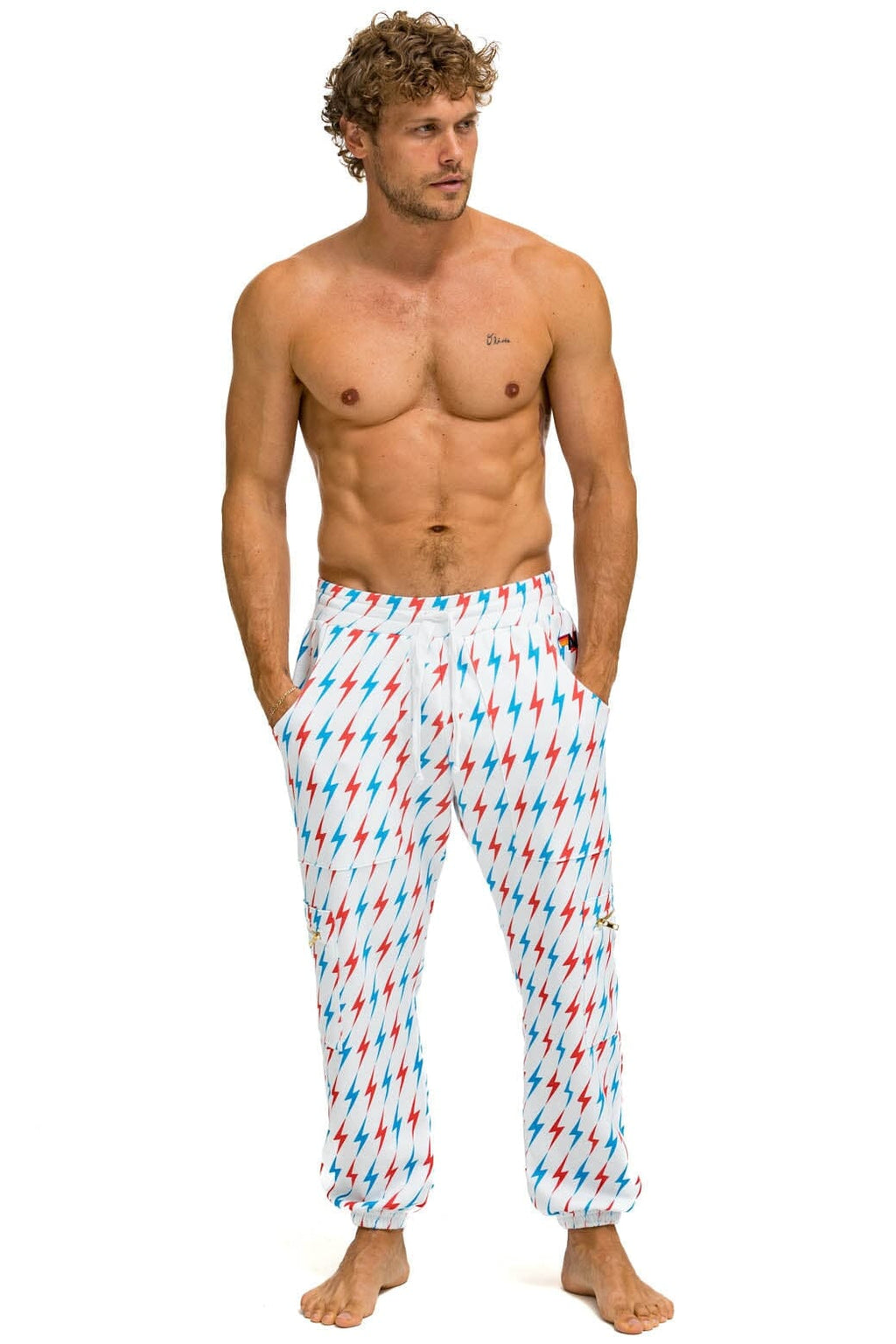 Retro AVIATOR BOLT EMBROIDERY SWEATPANTS - WHITE USA