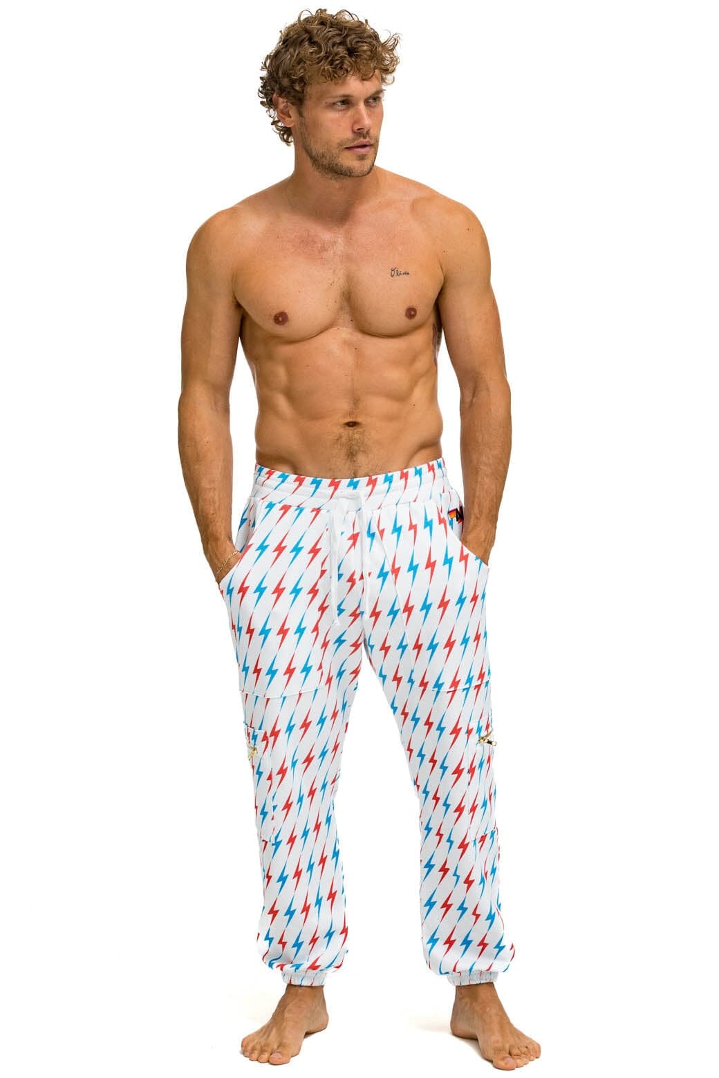 Retro AVIATOR BOLT EMBROIDERY SWEATPANTS - WHITE USA